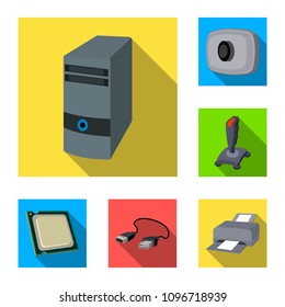 Personal computer flat icons in set collection for design. Equipment and accessories vector symbol stock web illustration.