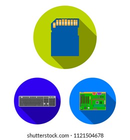 Personal computer flat icons in set collection for design. Equipment and accessories vector symbol stock web illustration.