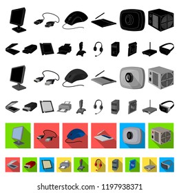 Personal computer flat icons in set collection for design. Equipment and accessories vector symbol stock web illustration.