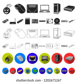 Personal computer flat icons in set collection for design. Equipment and accessories vector symbol stock web illustration.