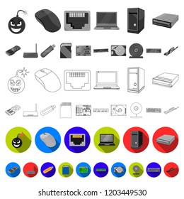 Personal computer flat icons in set collection for design. Equipment and accessories vector symbol stock web illustration.