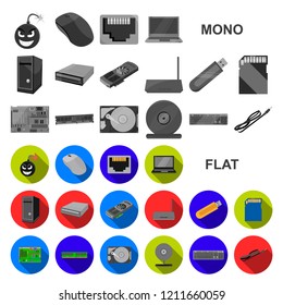 Personal computer flat icons in set collection for design. Equipment and accessories vector symbol stock web illustration.