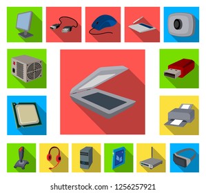 Personal computer flat icons in set collection for design. Equipment and accessories vector symbol stock web illustration.