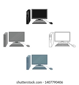 Personal computer icon in cartoon,black style isolated on white background. Office furniture and interior symbol stock vector illustration.