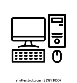 Personal Computer Icon. Line Art Style Design Isolated On White Background