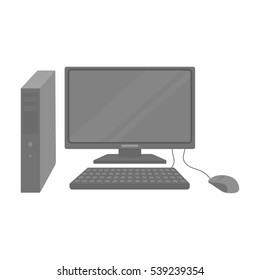 Personal computer icon in monochrome style isolated on white background. Office furniture and interior symbol stock vector illustration.