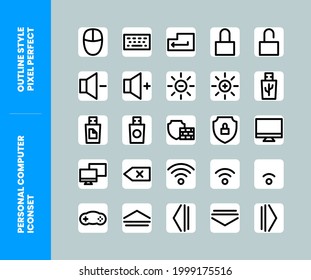 Personal Computer Icon Set Outline Style Pixel Perfect