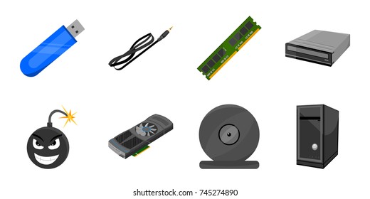 Personal computer icons in set collection for design. Equipment and accessories vector symbol stock web illustration.