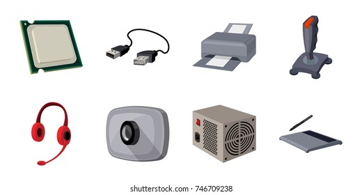 Personal computer icons in set collection for design. Equipment and accessories vector symbol stock web illustration.