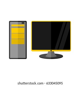 Personal computer illustration with processor case. Icon. Flat design.