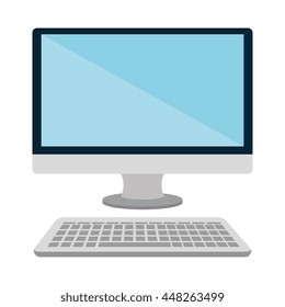 Personal computer with keyboard, isolated flat icon vector illustration.