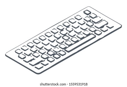 Personal computer keyboard, isolated icon hand drawn and colorless. Monochrome sketch outline of device with buttons to input information on laptop. Keypad for writers typing, vector in flat style