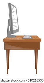 Personal computer and keyboard on table illustration