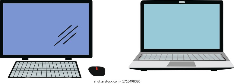 Personal computer and Laptop in white background, vectorel