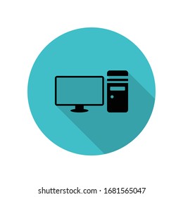 Personal computer long shadow icon. Simple glyph, flat vector of web icons for ui and ux, website or mobile application