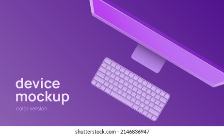 Personal Computer Mockup. Violet Colorful Theme. Vector illustration