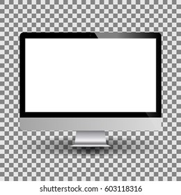 Personal computer monitor mockup with empty white screen. Realistic PC display. Vector illustration.