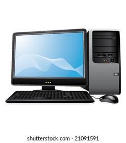 Personal computer monitor on. Vector and isolated.