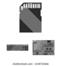 Personal computer monochrome icons in set collection for design. Equipment and accessories vector symbol stock web illustration.
