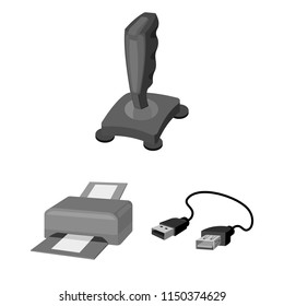 Personal computer monochrome icons in set collection for design. Equipment and accessories vector symbol stock web illustration.