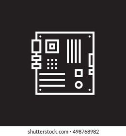 Personal computer motherboard line icon, outline vector sign, linear pictogram isolated on black. logo illustration