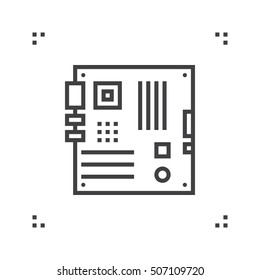 Personal computer motherboard line icon, outline vector sign, linear pictogram isolated on white. logo illustration