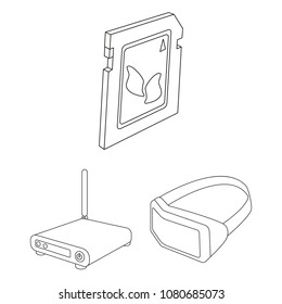 Personal computer outline icons in set collection for design. Equipment and accessories vector symbol stock web illustration.
