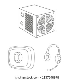 Personal computer outline icons in set collection for design. Equipment and accessories vector symbol stock web illustration.