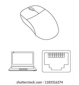 Personal computer outline icons in set collection for design. Equipment and accessories vector symbol stock web illustration.