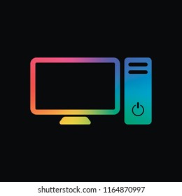 Personal computer, pc. System unit and monitor. Rainbow color and dark background