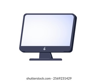 Personal computer screen, black blank empty display. Desktop PC on stand. Workplace gadget, digital electronic device, technology. Flat graphic vector illustration isolated on white background