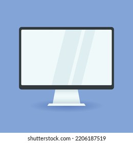 Personal Computer screen with browser window in trendy flat style isolated on blue background with shadow.