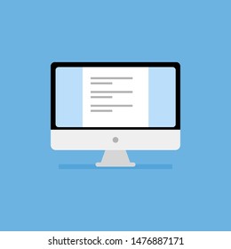 Personal Computer screen with checklist in trendy flat style isolated on blue background 