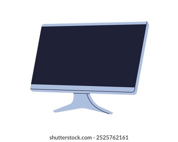 Pantalla de la computadora personal, monitor. PC de escritorio, pantalla. PC del trabajo de oficina, artilugio del lugar de trabajo, tecnología. Ilustración vectorial gráfica plana aislada sobre fondo blanco