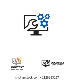 Personal Computer Service Icon. Computer repair logo design concept