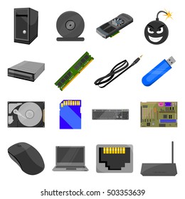 Personal computer set icons in cartoon style. Big collection personal computer vector symbol stock illustration