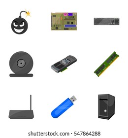 Personal computer set icons in cartoon style. Big collection of personal computer vector symbol stock illustration