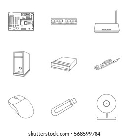 Personal computer set icons in outline style. Big collection of personal computer vector symbol stock illustration