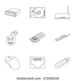 Personal computer set icons in outline style. Big collection of personal computer vector symbol stock illustration