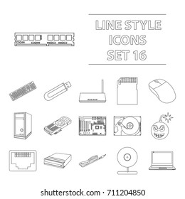 Personal computer set icons in outline style. Big collection personal computer vector symbol stock illustration