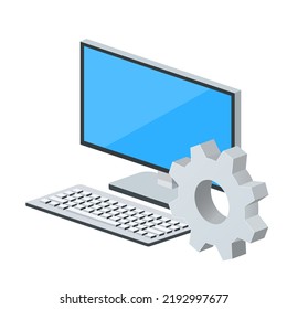 Personal Computer Or System Unit With Gear Icon Settings Icon Or Instruction