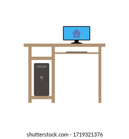 Personal computer and table with a picture of a house on the screen