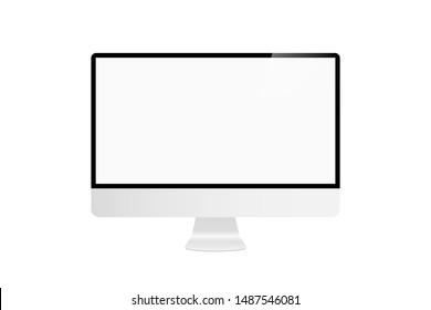 Personal computer in trendy realistic style. Vector isolated realistic monitor on white background. Mock up empty sceen template. EPS 10