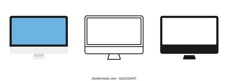 Personal computer. Vector isolated illustration and linear icon. Desktop computer. Computer monitor icons. EPS 10