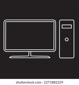 Personal Computer Vector line art on Black Background Icon Illustration Template. Desktop PC Icons Sign Symbol.