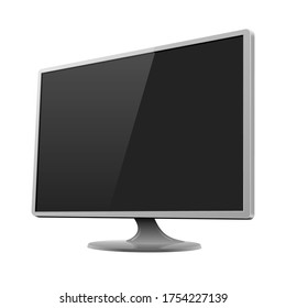 Personal computer white silver gray monitor mockup with empty screen and white reflect. Realistic PC display vector illustration.