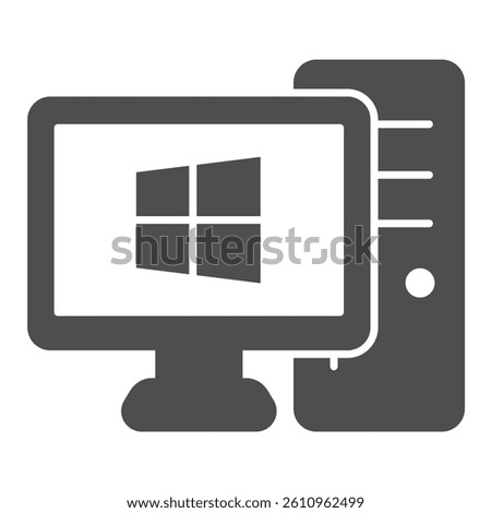 Personal computer with windows solid icon, windows pack concept. Vector graphics. Monitor and system unit, desktop sign on white background, glyph style icon for mobile or web design