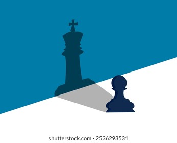 Personal Confidence. Chess Piece Standing With Shadow Of King