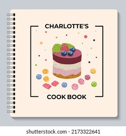 Personal Cook Book Cover Design With A Cupcake And Sweets. Vector Illustration.