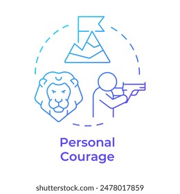 Personal courage blue gradient concept icon. Combat training, resilience. Army values, duty. Round shape line illustration. Abstract idea. Graphic design. Easy to use in infographic, presentation